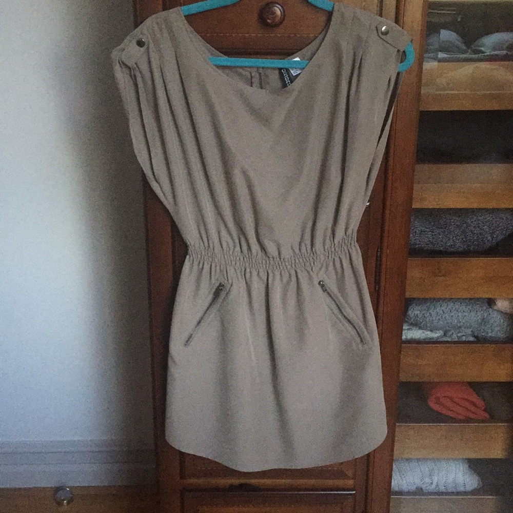 H&M Taupe Cinch-Waisted Dress